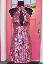Load image into Gallery viewer, Hot Pink Homecoming Dress 2023 Halter Neck Sexy Sequin Sparkly