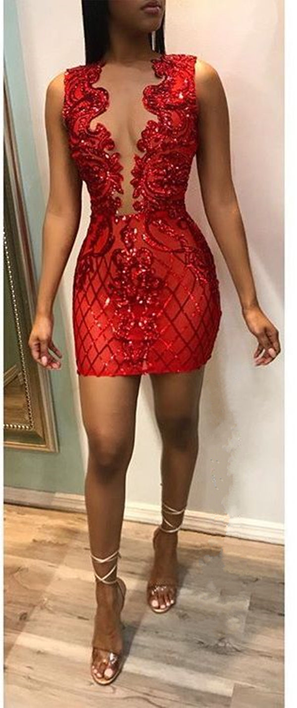Black Women Homecoming Dress 2023 Plunging Neck Sleeveless Sexy Sequin Sparkly 24W / Custom Color Black Women Homecoming Dress 2023 Plunging Neck Sleeveless Sexy Sequin Sparkly 24W / Custom Color