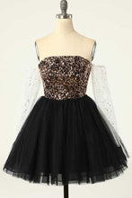 Load image into Gallery viewer, Cute Homecoming Dress 2023 Off the Shoulder Sequined Tulle with Long Sleeves