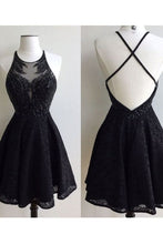 Load image into Gallery viewer, Black Homecoming Dress 2023 Halter Neck Beaded Lace