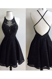 Black Homecoming Dress 2023 Halter Neck Beaded Lace