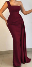 Load image into Gallery viewer, Burgundy Crepe Satin Bridesmaid Dress 2025 Mermaid with Side Draping