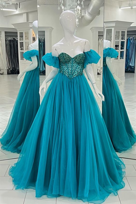 Unique Prom Dress 2024 Off the Shoulder Tulle with Pleats