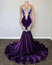 Load image into Gallery viewer, Black Girl Prom Dress 2024 Velvet Plunging Neck Sleeveless Mermaid