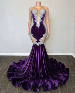 Black Girl Prom Dress 2024 Velvet Plunging Neck Sleeveless Mermaid