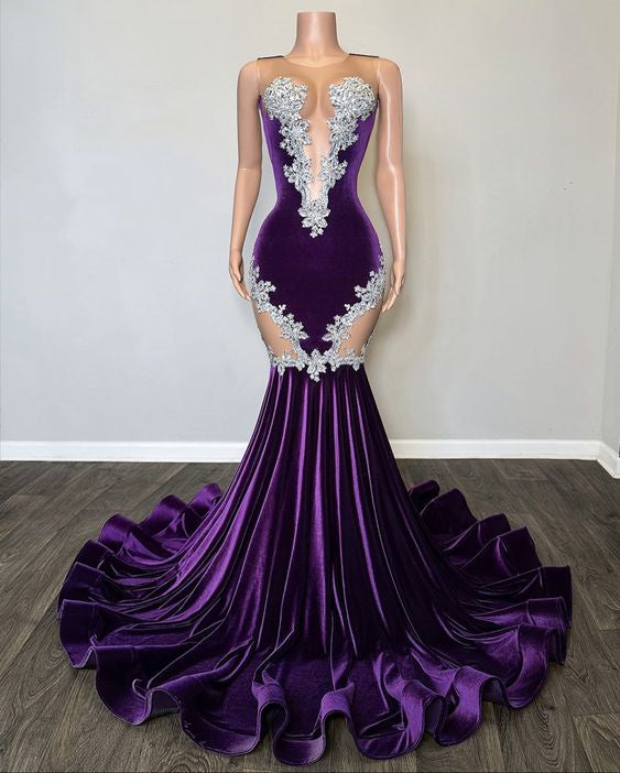 Black Girl Prom Dress 2024 Velvet Plunging Neck Sleeveless Mermaid 16 / Custom Color Black Girl Prom Dress 2024 Velvet Plunging Neck Sleeveless Mermaid 16 / Custom Color