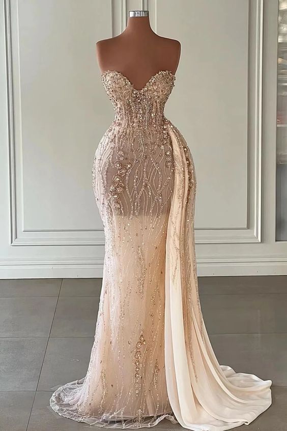 Unique Prom Dress 2024 Sweetheart Sleeveless Beaded Mermaid