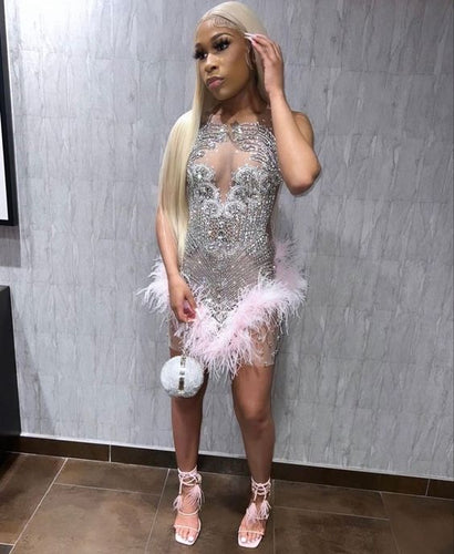 homecoming 2023 dress Sky Blue Sheath Sequin Open Back Mini Homecoming Dresses with 3D Flowers, Sky Blue / 0