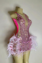Load image into Gallery viewer, Luxurious Homecoming Dress 2023 Plunging Neck Sleeveless Sequin with Feathers