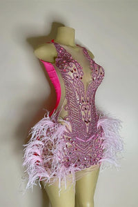 Luxurious Homecoming Dress 2023 Plunging Neck Sleeveless Sequin with Feathers
