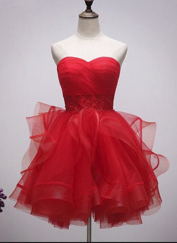 Red Homecoming Dress 2023 Short Strapless Tulle with Horsehair Puffy