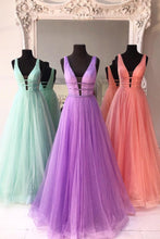 Load image into Gallery viewer, Trendy Prom Dress 2024 V Neck Sleeveless Tulle Sparkly