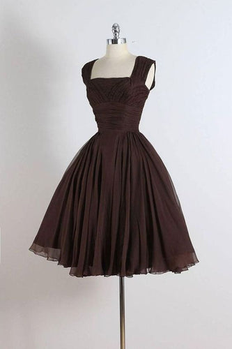 Brown Homecoming Dress 2023 Short Square Neck Sleeveless Chiffon