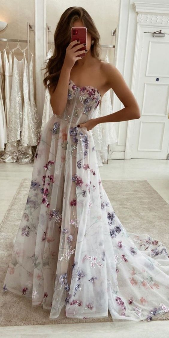 Fairy Prom Dress 2024 Strapless Floral Tulle with Pleats 18W / Red Fairy Prom Dress 2024 Strapless Floral Tulle with Pleats 18W / Red