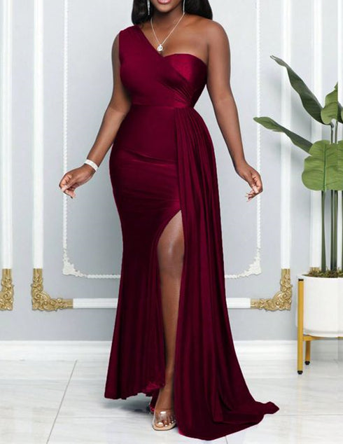 Burgundy Jersey Bridesmaid Dress 2025 Mermaid with Slit 8 / Same as sample