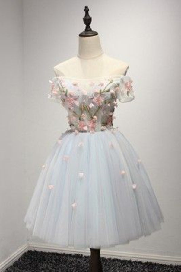 Floral Homecoming Dress 2023 Short Fairy Off the Shoulder Tulle