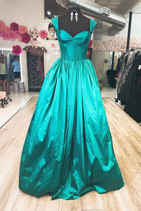 Unique Prom Dress 2024 V Neck Satin with Cap Sleeves