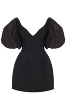 Load image into Gallery viewer, Black Homecoming Dress 2023 V Neck Satin with Puffy Sleeves