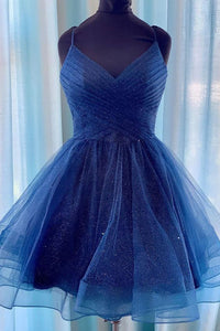 Royal Blue Homecoming Dress 2023 Short Spaghetti Straps Tulle Sparkly