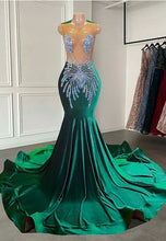 Load image into Gallery viewer, Black Girl Prom Dress 2024 Illusion Neck Satin Mermaid Beaded