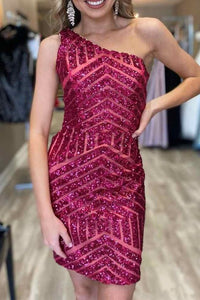 Burgundy Homecoming Dress 2023 One-shoulder Sequin Strips