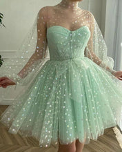 Load image into Gallery viewer, Sage Homecoming Dress 2023 Short Fairy Long Sleeves Tulle with Pleats