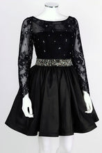 Load image into Gallery viewer, Black Homecoming Dress 2023 Short Beaded Long Sleeves Satin with Belt