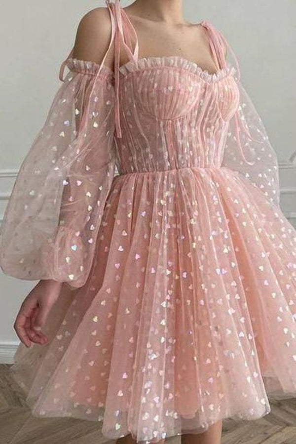 Fairy Homecoming Dress 2023 Short Sweetheart Tulle with Long Sleeves