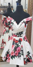 Load image into Gallery viewer, Floral Homecoming Dress 2023 Short Off the Shoulder Satin