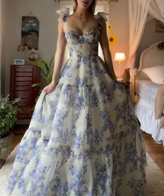 Fairy Prom Dress 2024 Long Straps Chiffon Floral
