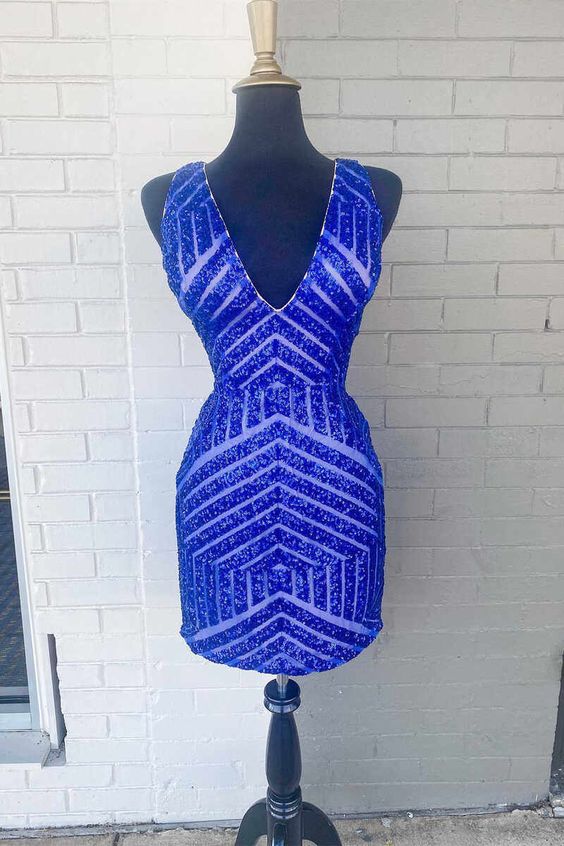 Royal Blue Homecoming Dress 2023 V Neck Sleeveless Sequin Strips AnnaCustomDress Royal Blue Homecoming Dress 2023 V Neck Sleeveless Sequin Strips AnnaCustomDress