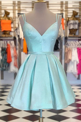 Mint Homecoming Dress 2023 Short Spaghetti Straps Satin with Pleats