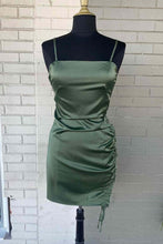 Load image into Gallery viewer, Green Homecoming Dress 2023 Short Spaghetti Straps Satin with Drawstring