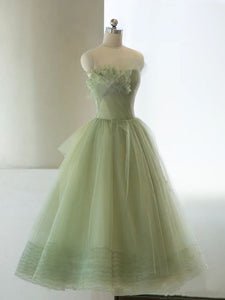 Green Homecoming Dress 2023 Short Fairy Strapless Princess Tulle
