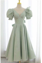 Load image into Gallery viewer, Sage Homecoming Dress 2023 Short Princess V Neck with Bow(s)