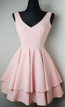 Load image into Gallery viewer, Pink Homecoming Dress 2023 Short V Neck Sleeveless Chiffon Tiered