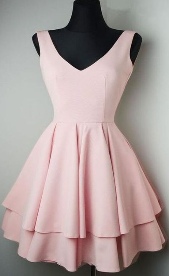 Pink Homecoming Dress 2023 Short V Neck Sleeveless Chiffon Tiered