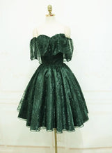 Load image into Gallery viewer, Dark Green Homecoming Dress 2023 Short Off the Shoulder Lace Appliques