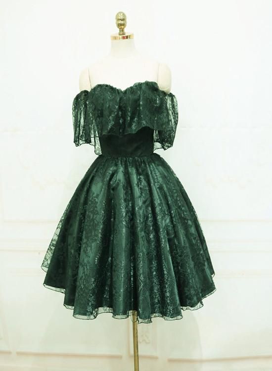 Dark Green Homecoming Dress 2023 Short Off the Shoulder Lace Appliques