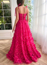 Load image into Gallery viewer, Hot Pink Prom Dress 2024 Straps Tulle with Slit