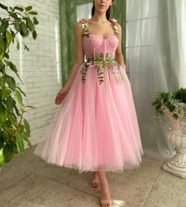 Floral Homecoming Dress 2023 Short Straps Appliques Tulle
