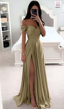 Load image into Gallery viewer, Green Prom Dress 2024 Off the Shoulder Satin with Slit