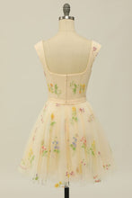 Load image into Gallery viewer, Floral Homecoming Dress 2023 Short Sweetheart Cap Sleeves Tulle