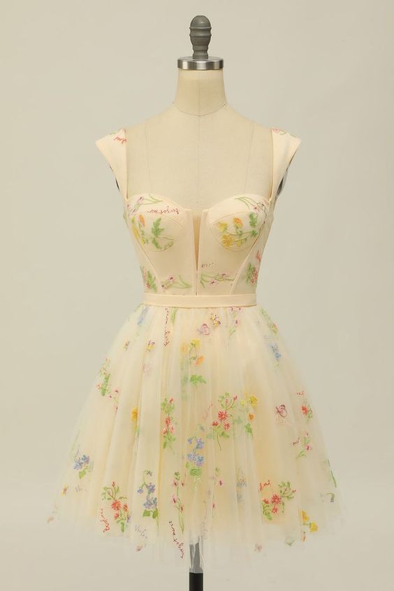 fuchsia homecoming dress Light Blue A-line High Neck Cap Sleeves Homecoming Dress with Flowers, –  Simidress main image 0