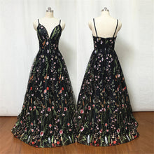 Load image into Gallery viewer, Floral Tulle Prom Dress 2024 Black