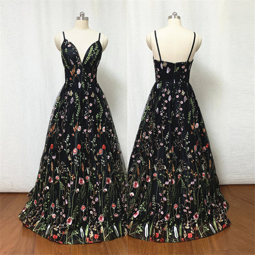 Floral Tulle Prom Dress 2024 Black