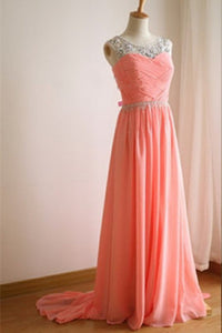 Coral Prom Dress 2024 Elegant Sleeveless Beaded Chiffon