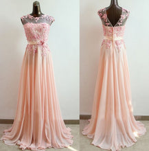 Load image into Gallery viewer, Classic Prom Dress 2024 Illusion Neck Lace Appliques Chiffon