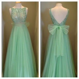 Fairy Prom Dress 2024 Beaded with Bow(s) Tulle V Back