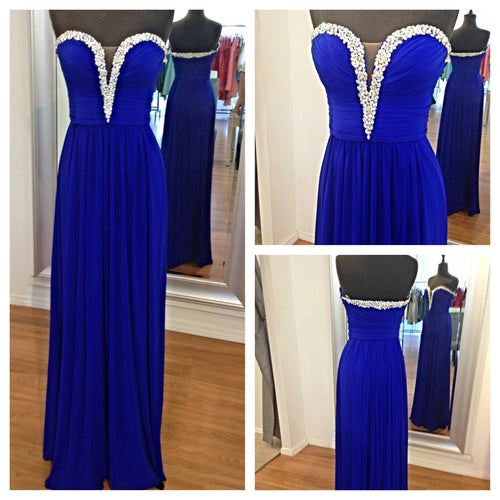 Royal Blue Prom Dress 2024 V Neck Beaded Chiffon